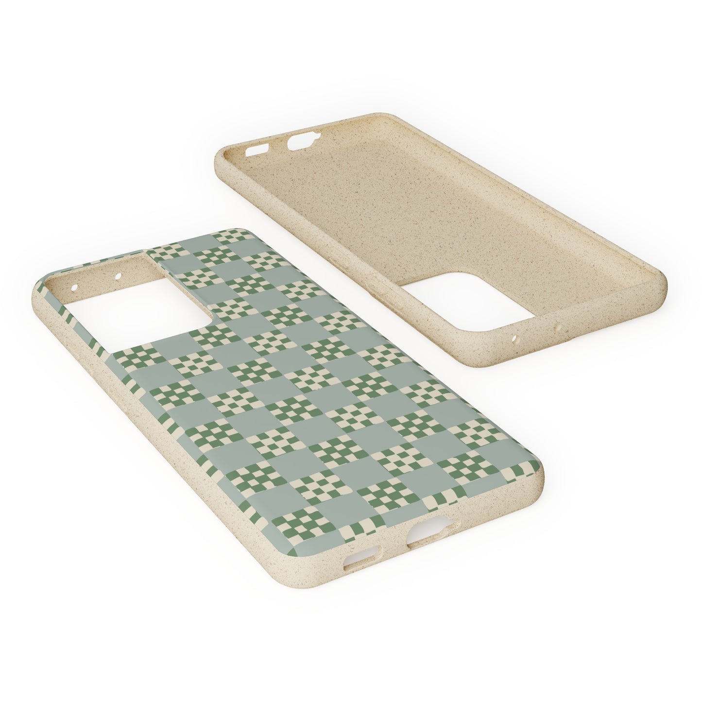 Checkered Quilt Biodegradable Phone Case, mint and green