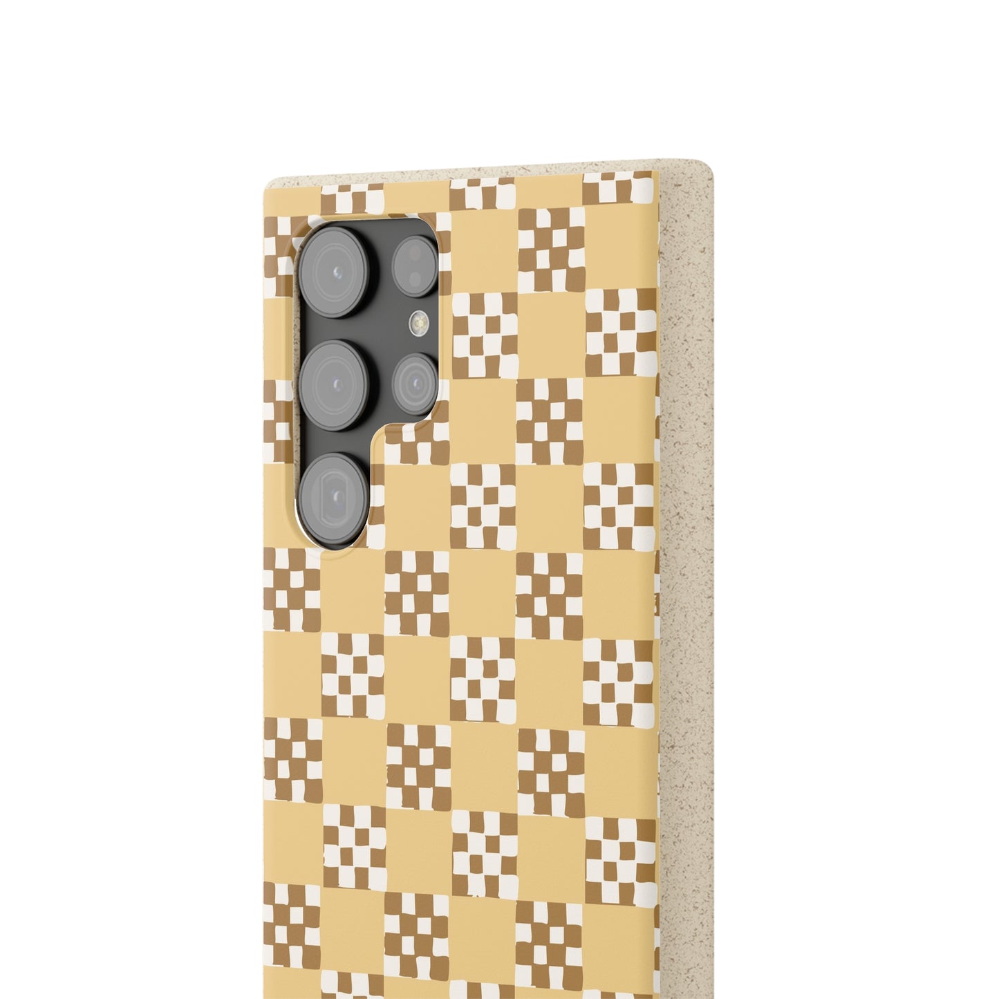 Checkered Quilt Biodegradable Phone Case, butter yellow, white and toffee