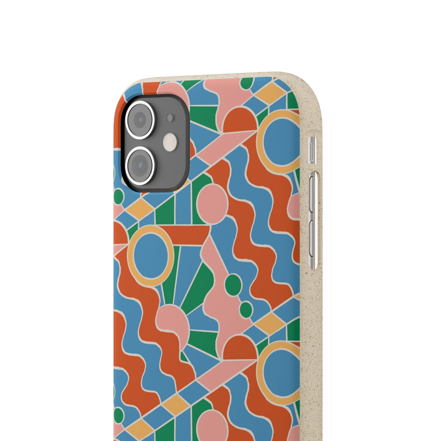 Day Trippin' Biodegradable Phone Case, blue, green, pink and brick red