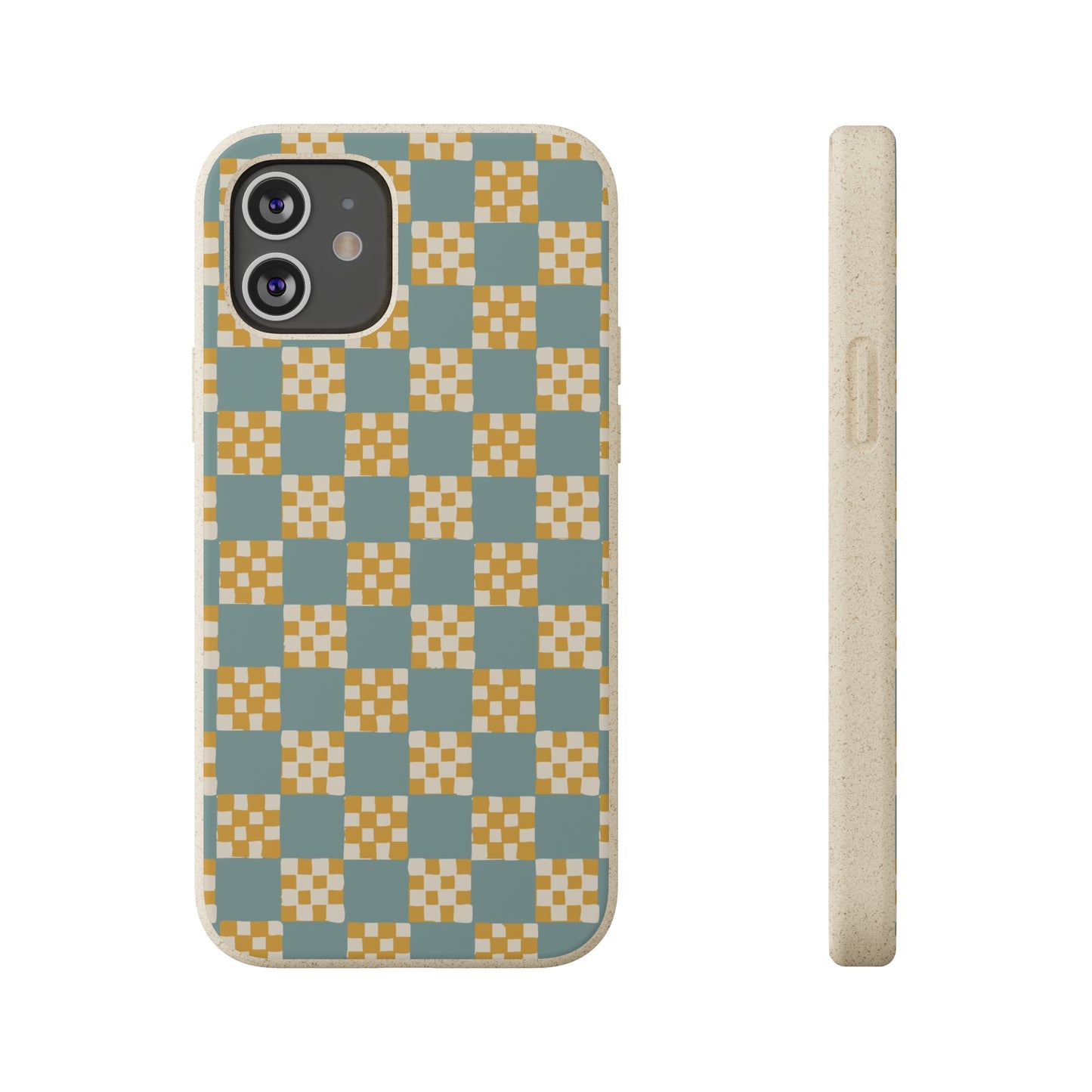 Checkered Quilt Biodegradable Phone Case, light blue and yellow