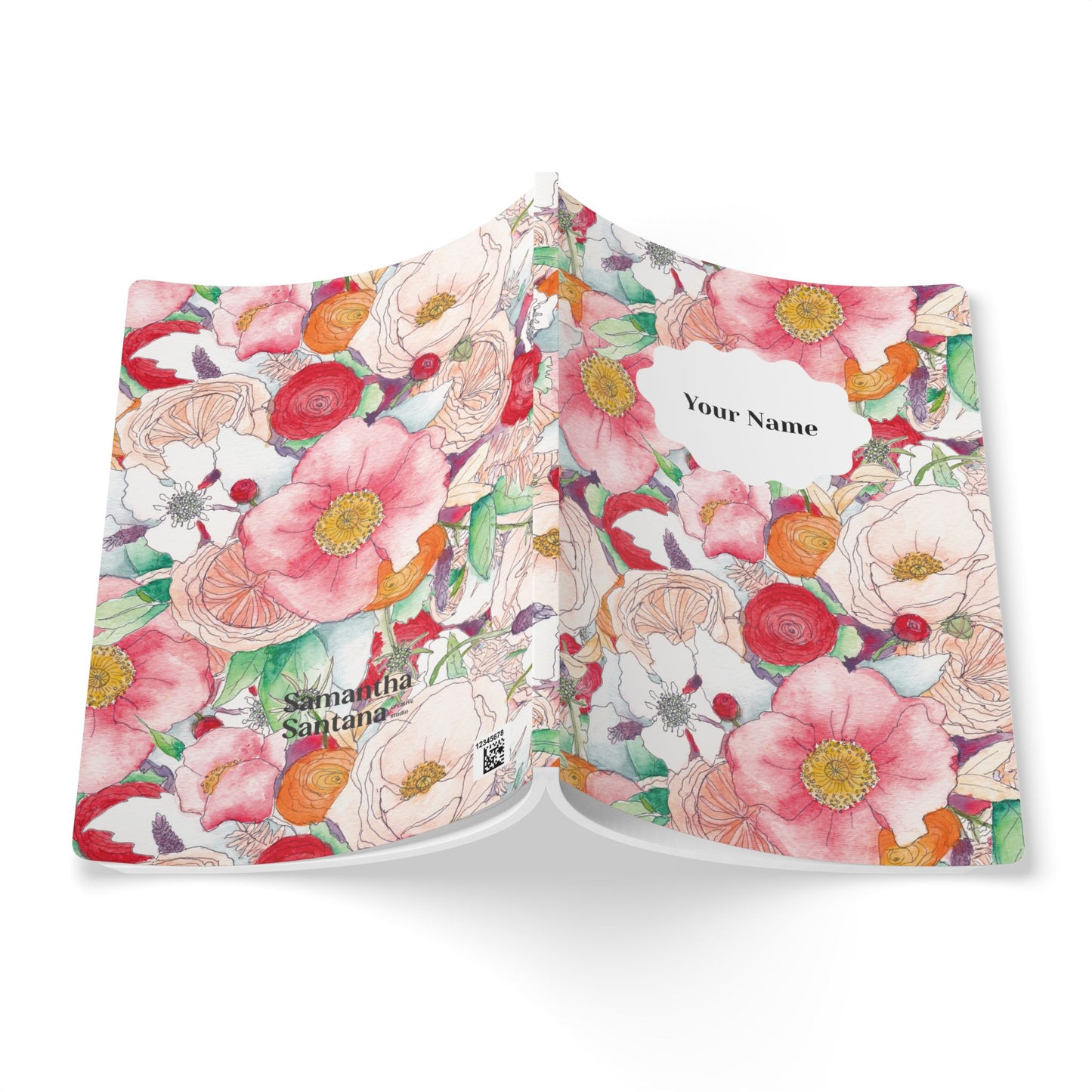 Floral Reverie Softcover Personalized Journal, red (add your name)