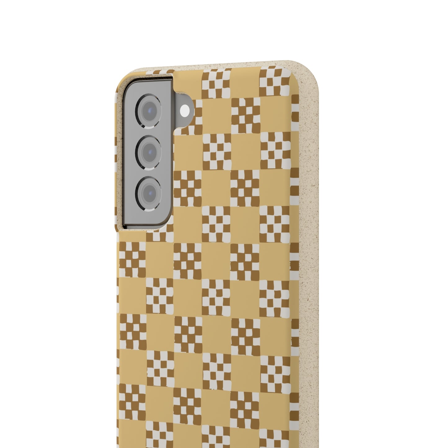 Checkered Quilt Biodegradable Phone Case, butter yellow, white and toffee