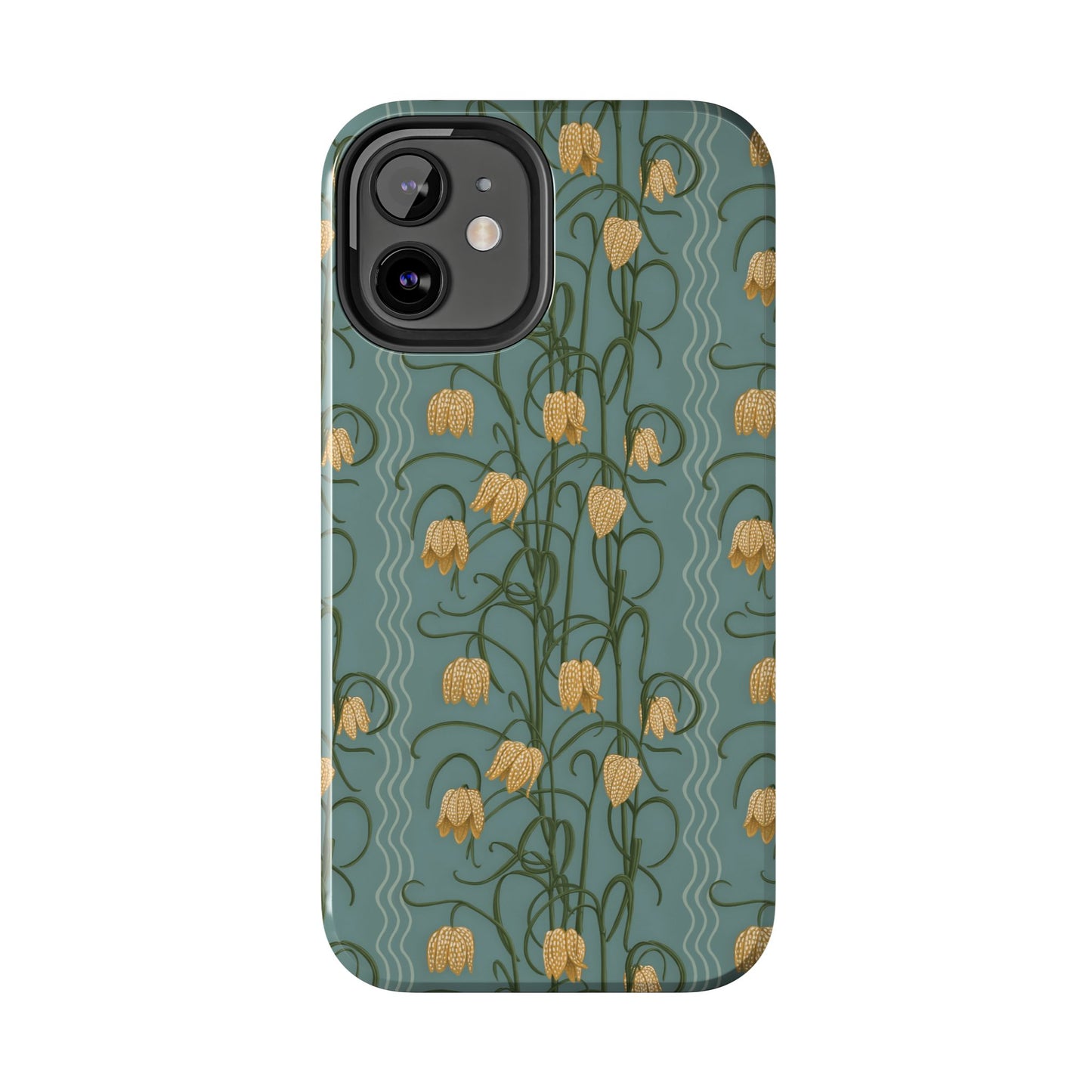 Campanas Floral Tough Phone Case — Dusty Blue and Marigold Wildflower Protective Cover, Personalizable
