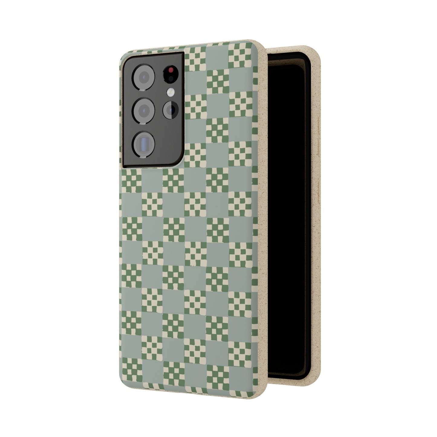 Checkered Quilt Biodegradable Phone Case, mint and green