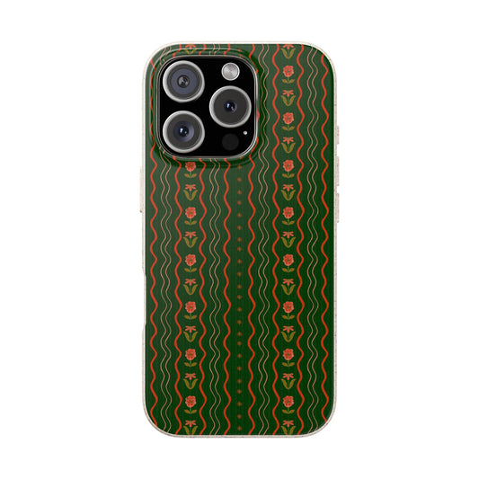 Posy Lane Phone Case - dark green and poppy red - Eco-Friendly, Biodegradable