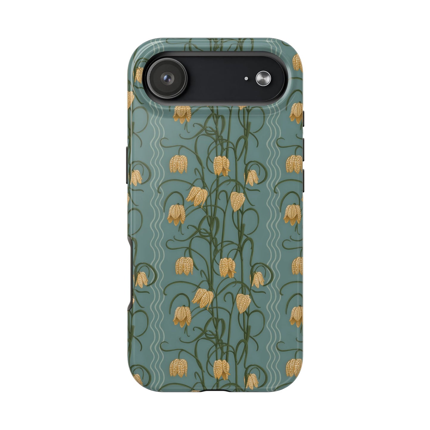 Campanas Floral Tough Phone Case — Dusty Blue and Marigold Wildflower Protective Cover, Personalizable