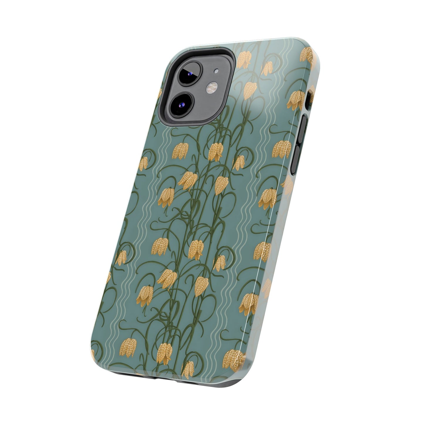 Campanas Floral Tough Phone Case — Dusty Blue and Marigold Wildflower Protective Cover, Personalizable