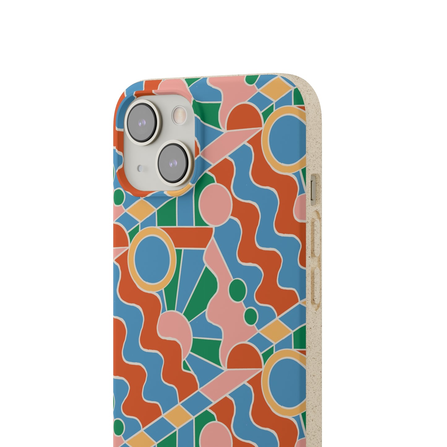 Day Trippin' Biodegradable Phone Case, blue, green, pink and brick red