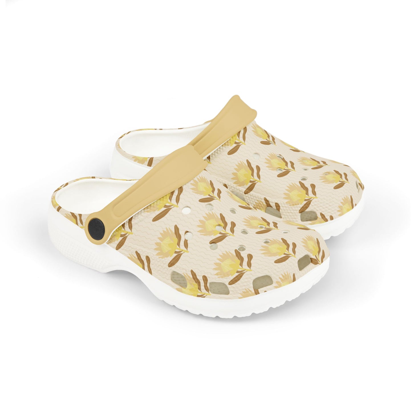 King Protea Floral Kid's EVA Foam Clogs — Neutral and Brown Mustard All-Over Print Slip-on Shoes