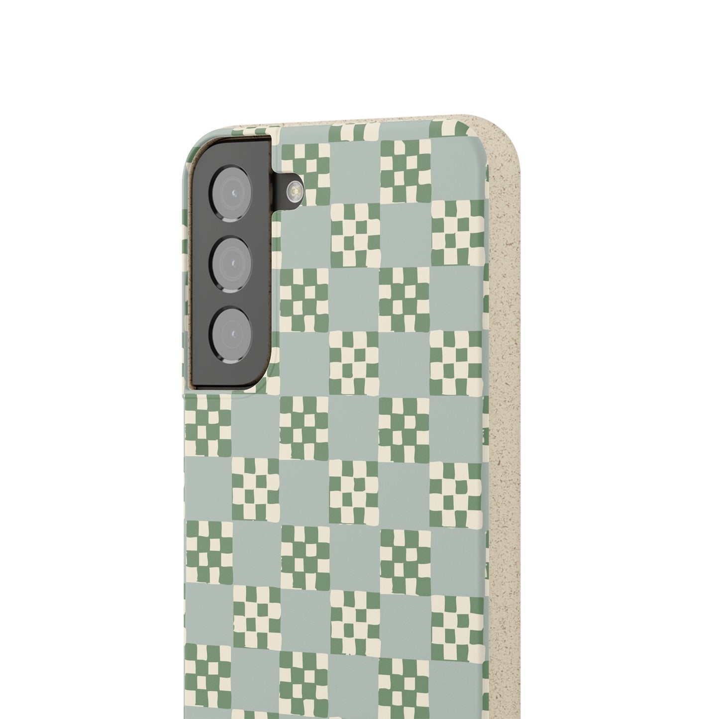 Checkered Quilt Biodegradable Phone Case, mint and green