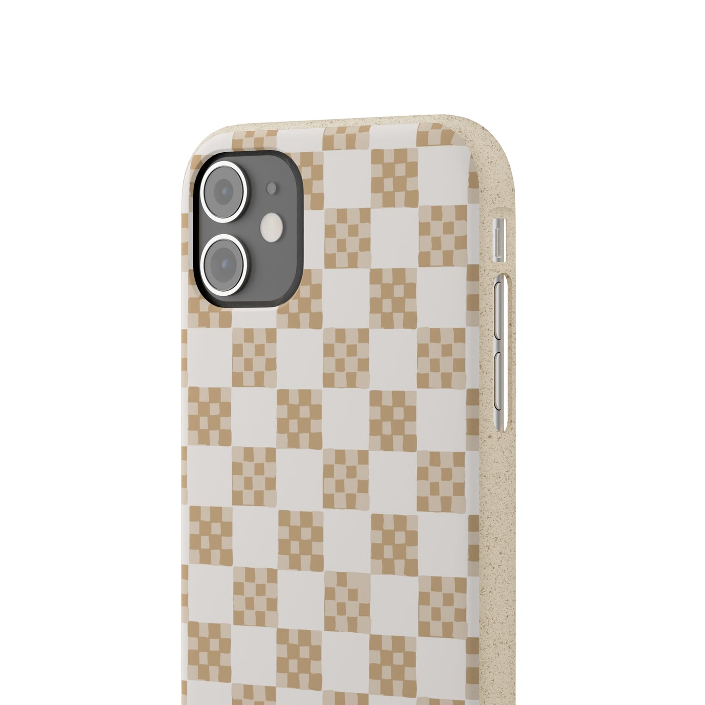 Checkered Quilt Biodegradable Phone Case, tan and white