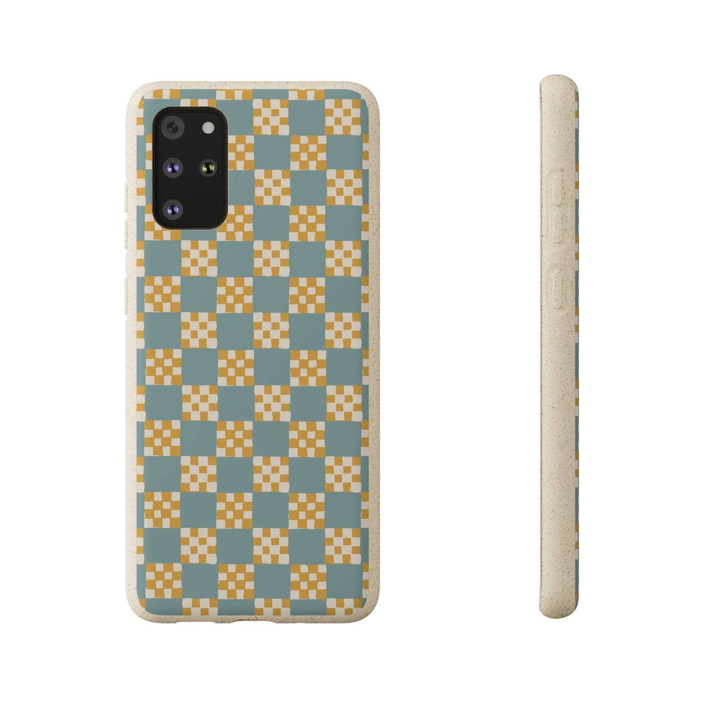 Checkered Quilt Biodegradable Phone Case, light blue and yellow