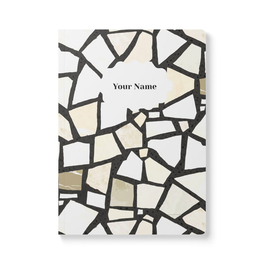 Dolce Terrazzo Softcover Personalized Journal, black and white (add your name)