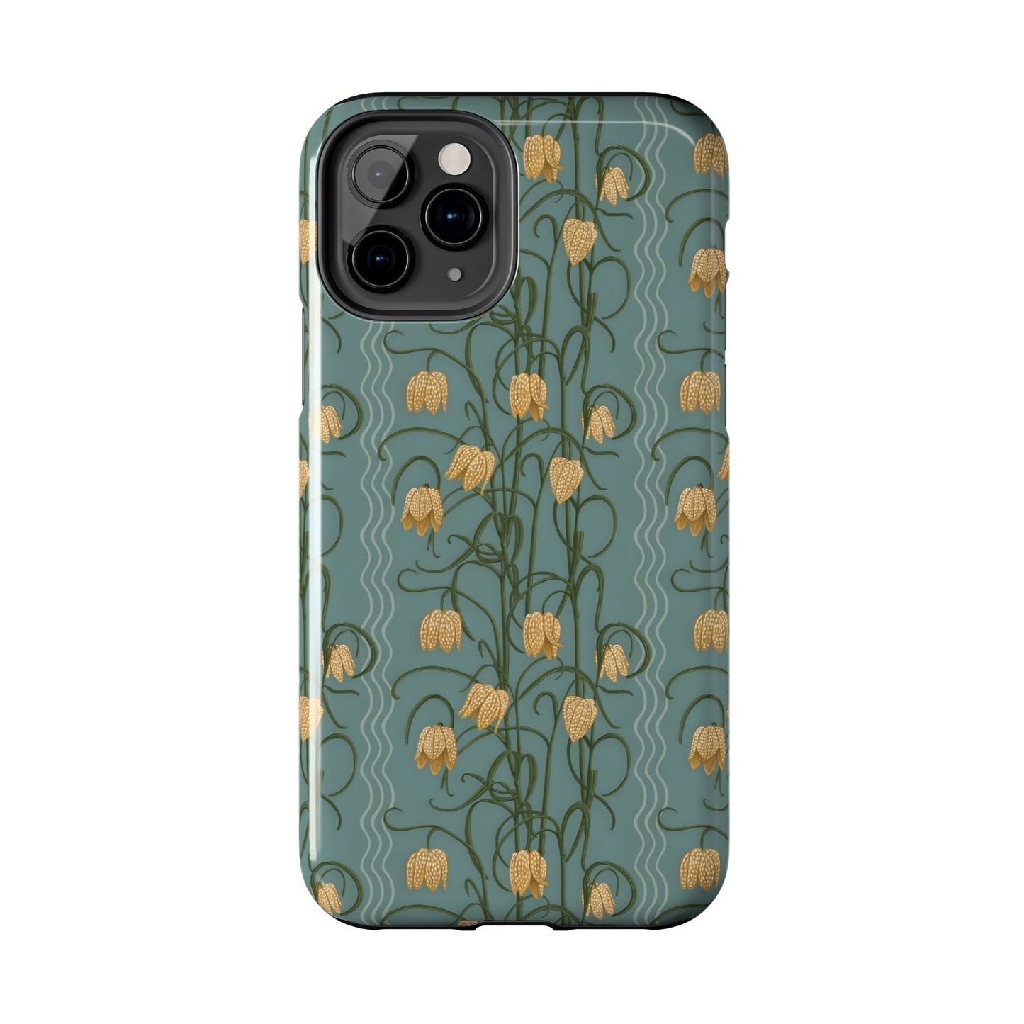 Campanas Floral Tough Phone Case — Dusty Blue and Marigold Wildflower Protective Cover, Personalizable