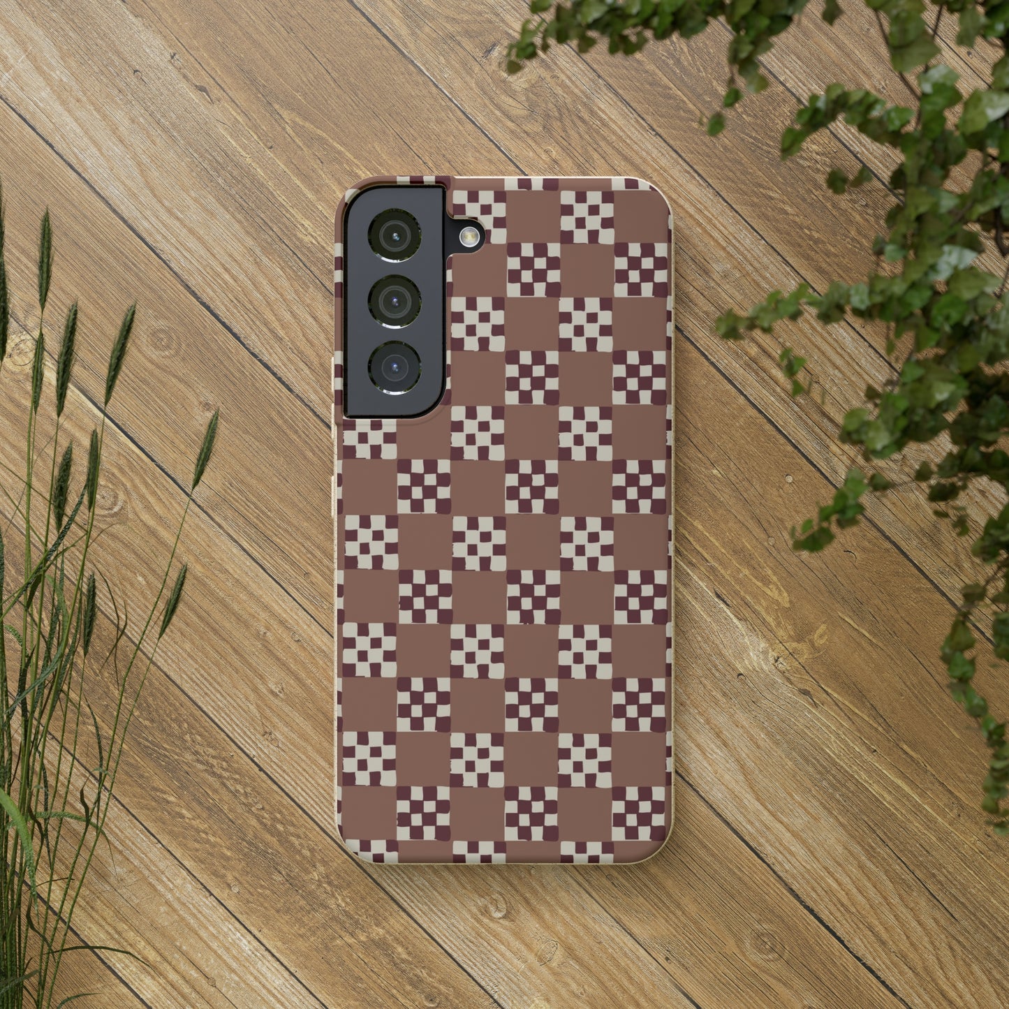 Checkered Quilt Biodegradable Phone Case, mocha mousse