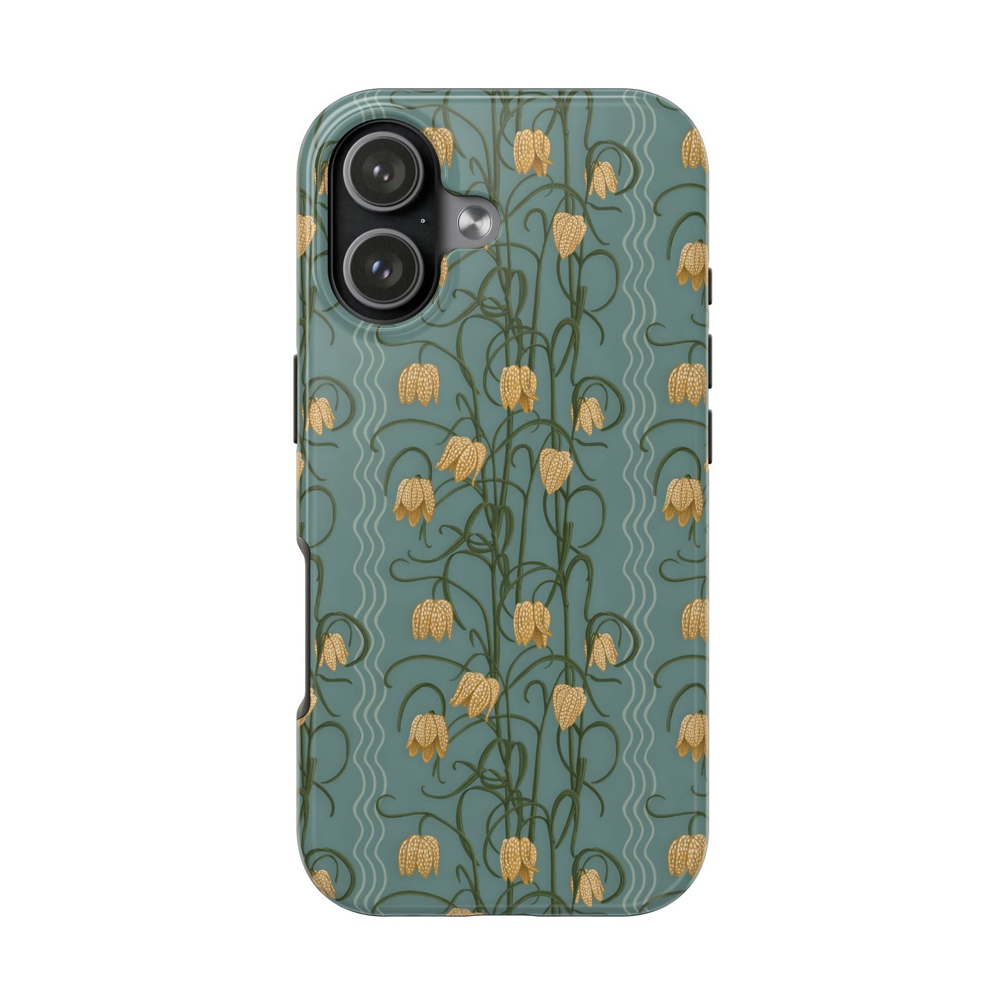 Campanas Floral Tough Phone Case — Dusty Blue and Marigold Wildflower Protective Cover, Personalizable