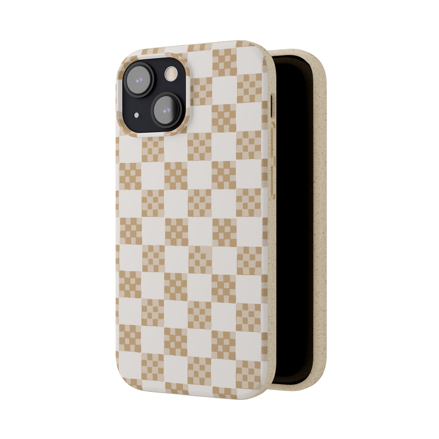 Checkered Quilt Biodegradable Phone Case, tan and white