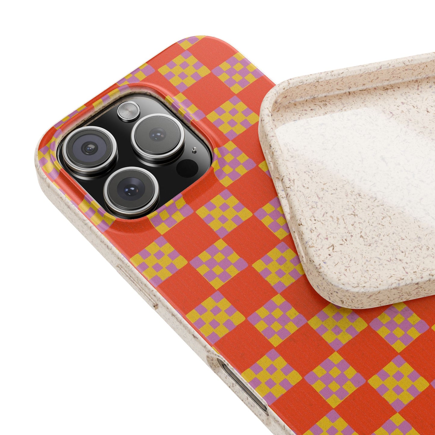 Checkered Quilt Phone Case - red orange, yellow and purple - Eco-Friendly, Biodegradable