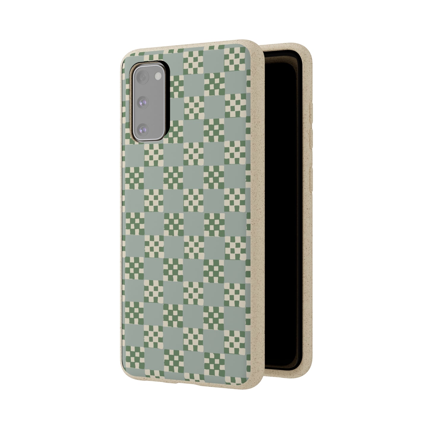 Checkered Quilt Biodegradable Phone Case, mint and green