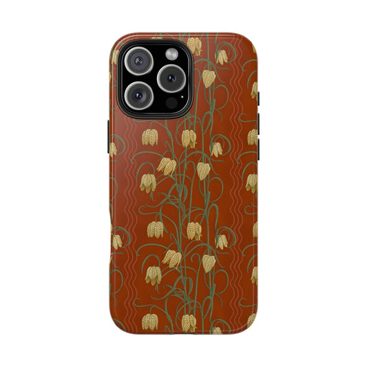 Campanas Floral Tough Phone Case — Rust and Yellow Wildflower Protective Cover, Personalizable