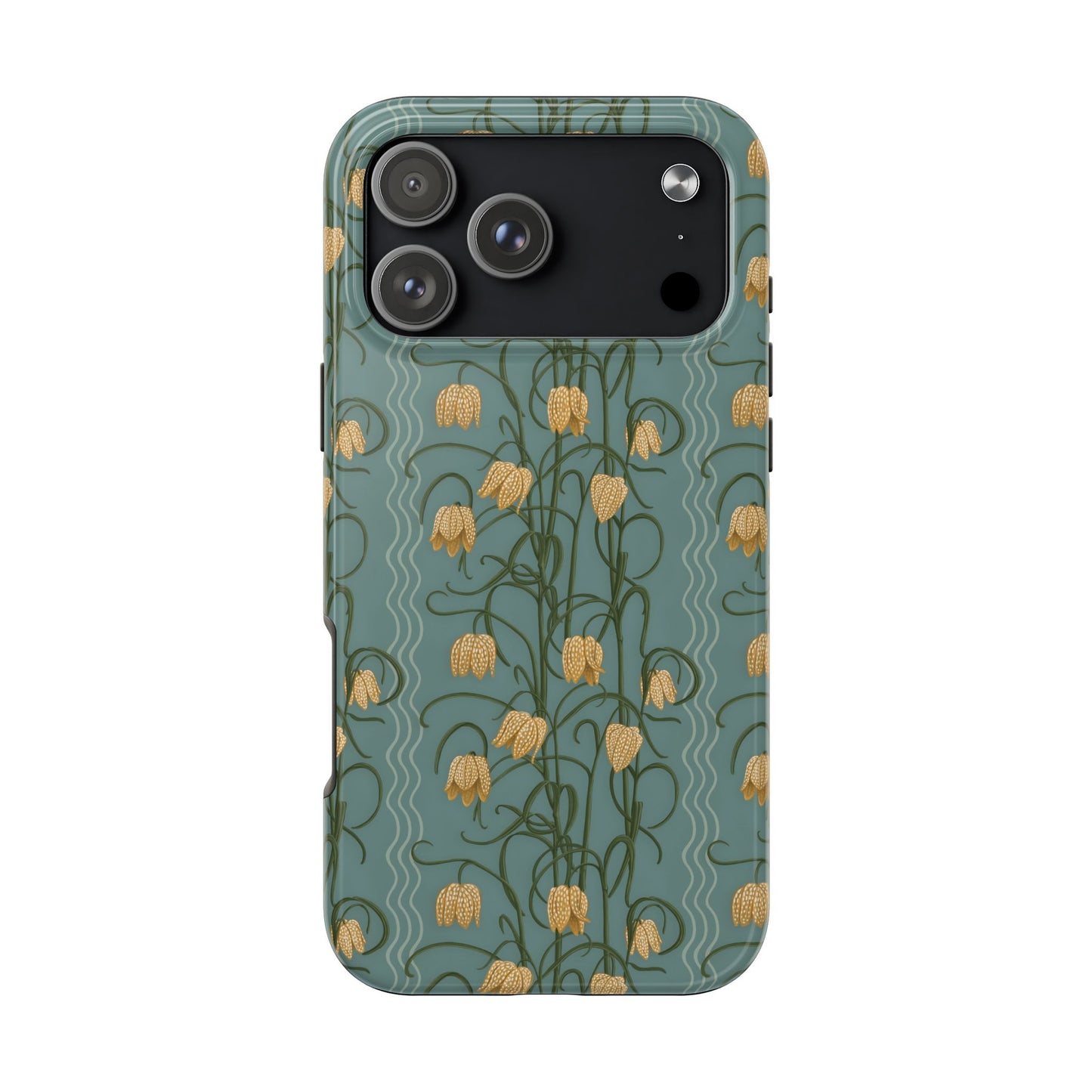 Campanas Floral Tough Phone Case — Dusty Blue and Marigold Wildflower Protective Cover, Personalizable