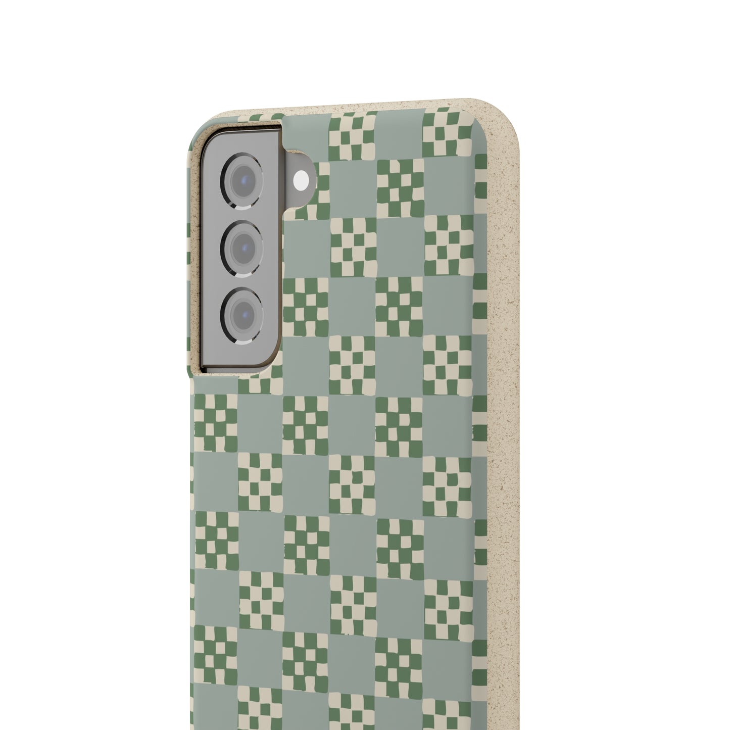 Checkered Quilt Biodegradable Phone Case, mint and green