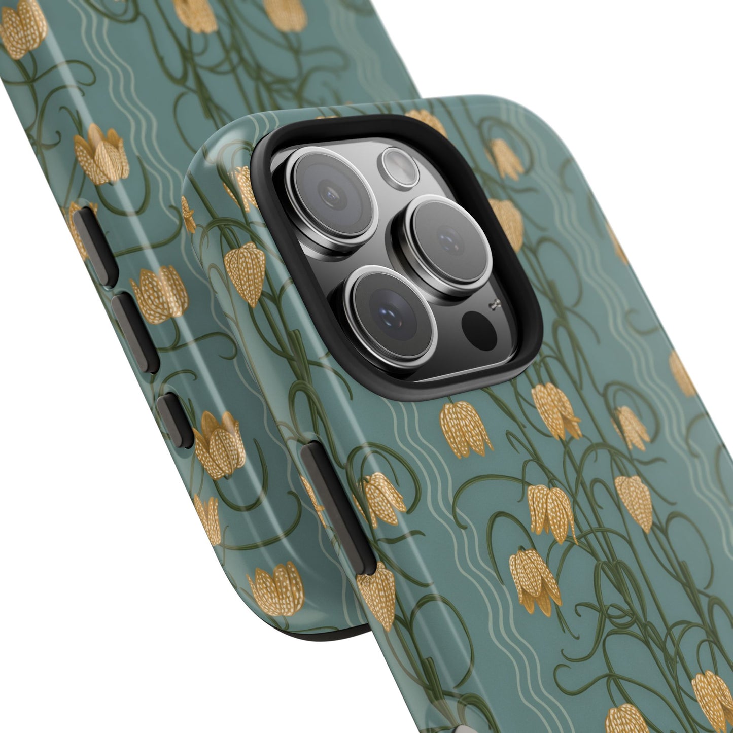 Campanas Floral Tough Phone Case — Dusty Blue and Marigold Wildflower Protective Cover, Personalizable