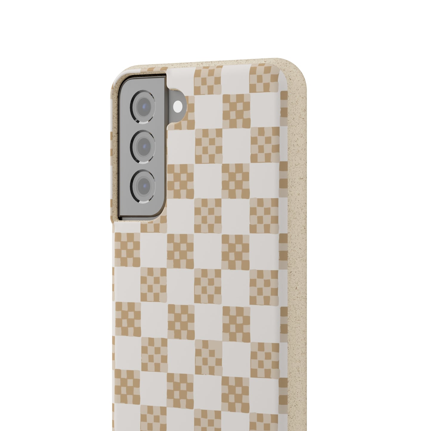 Checkered Quilt Biodegradable Phone Case, tan and white