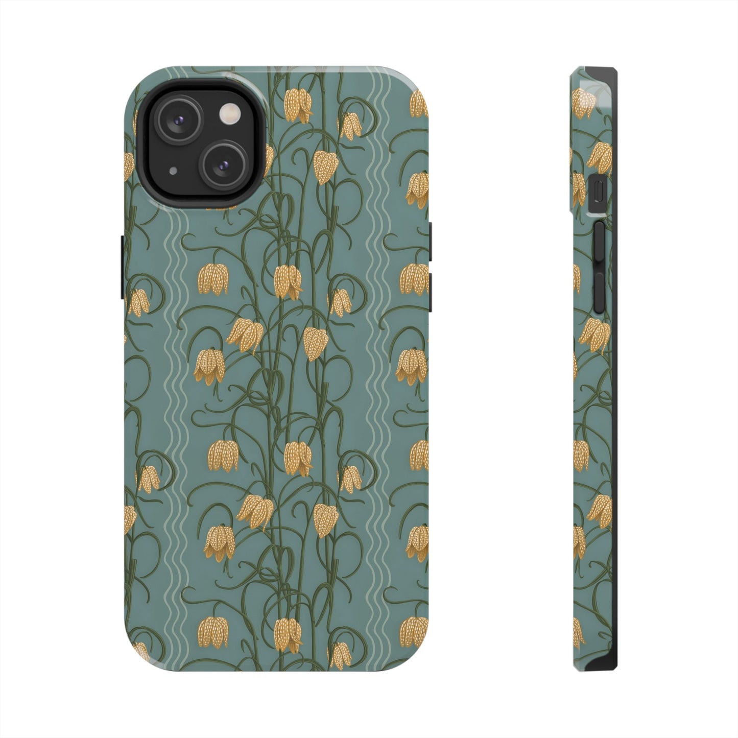 Campanas Floral Tough Phone Case — Dusty Blue and Marigold Wildflower Protective Cover, Personalizable