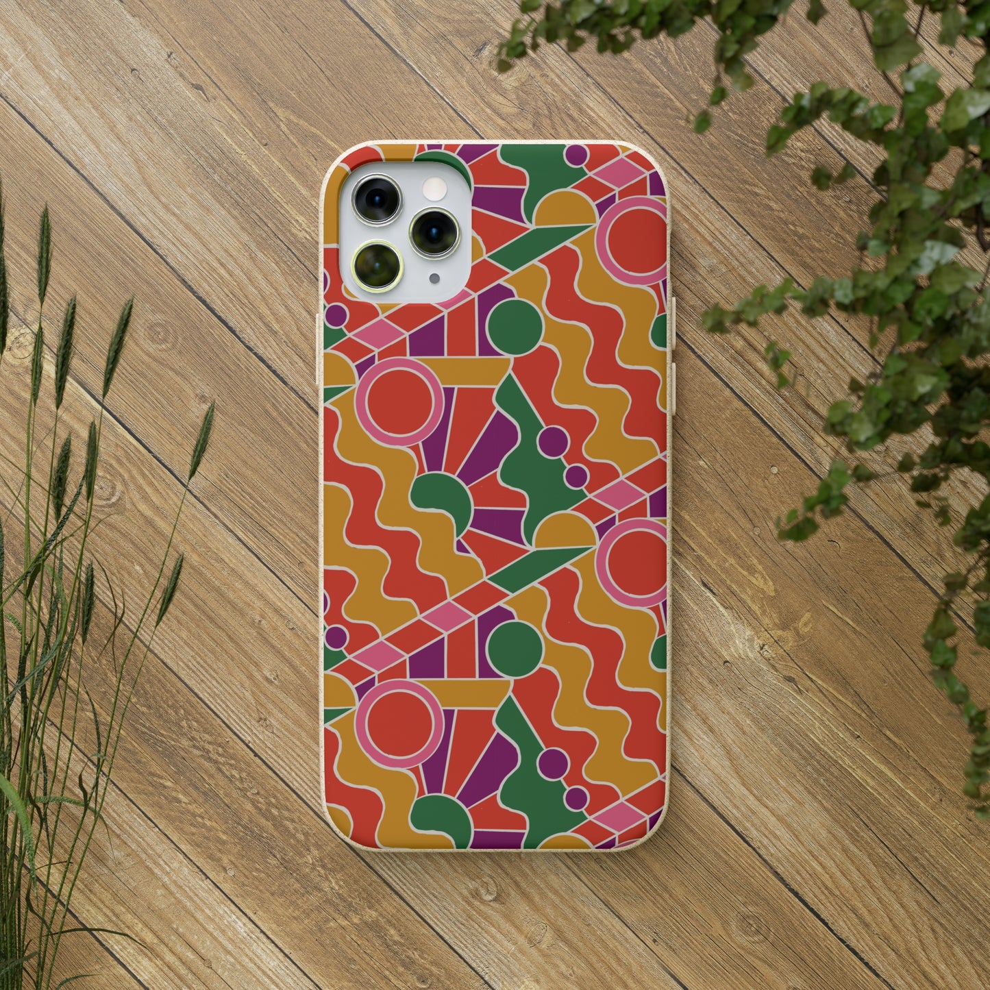 Day Trippin' Biodegradable Phone Case, purple, red, yellow and green