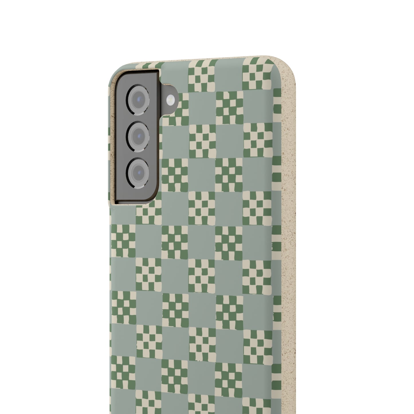 Checkered Quilt Biodegradable Phone Case, mint and green