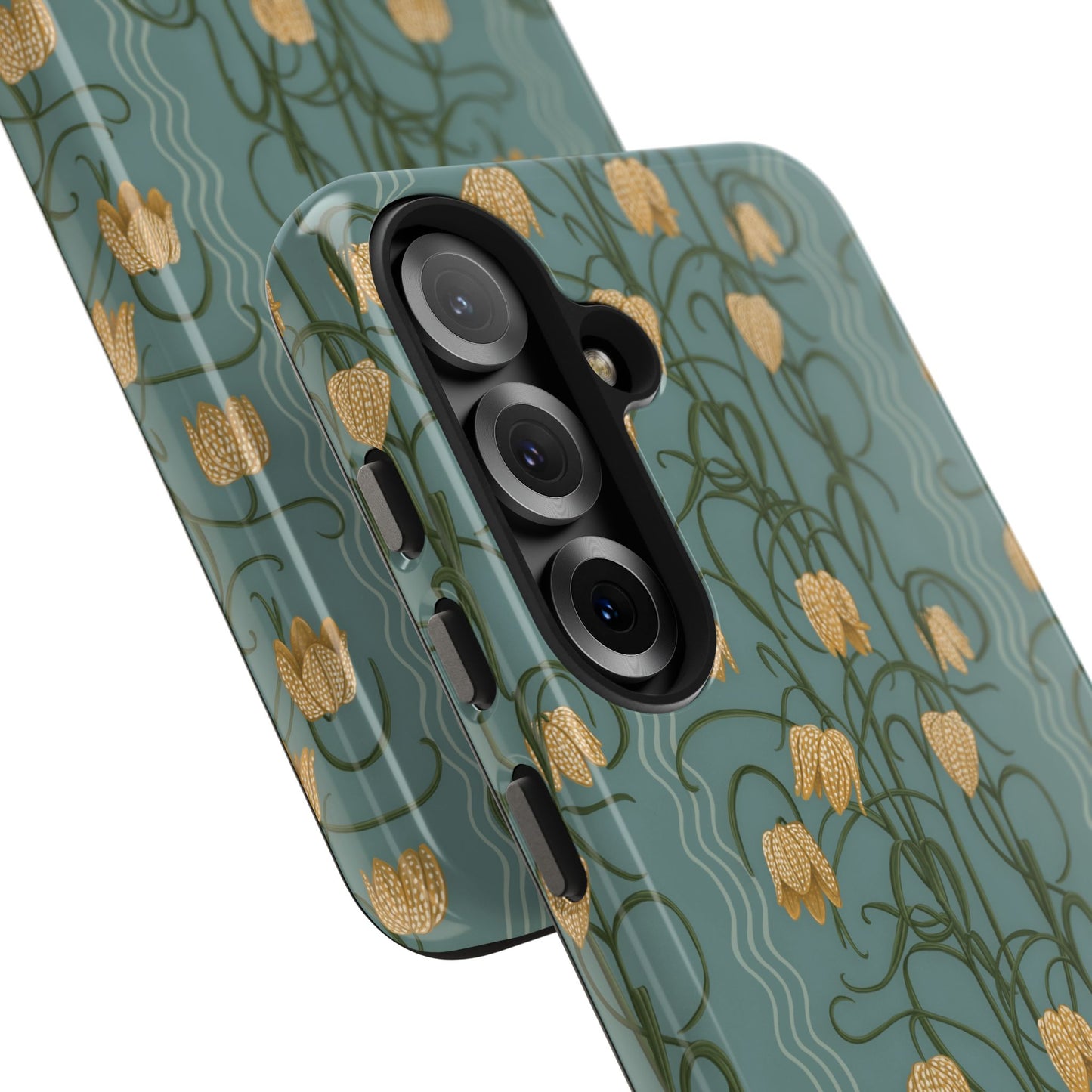 Campanas Floral Tough Phone Case — Dusty Blue and Marigold Wildflower Protective Cover, Personalizable