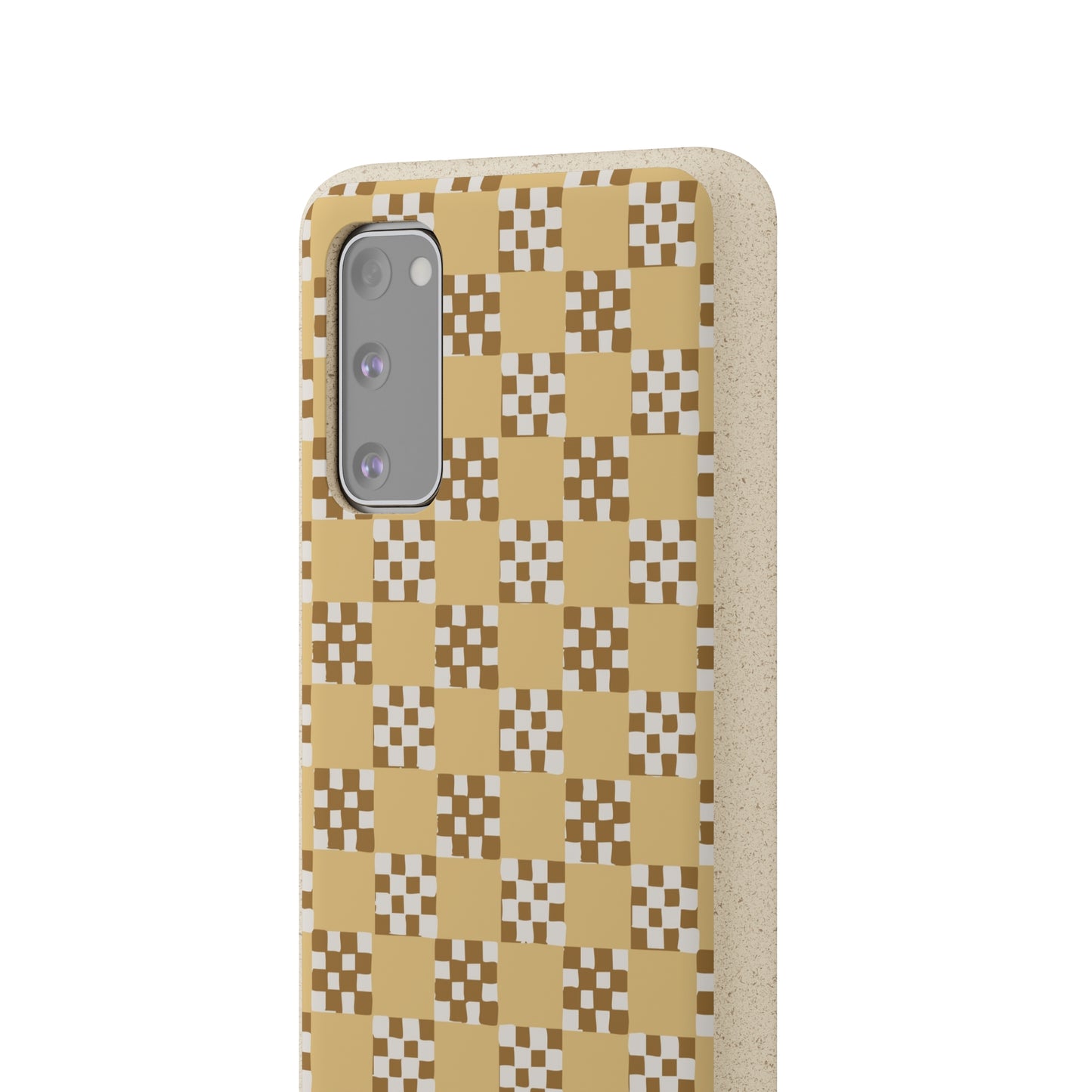 Checkered Quilt Biodegradable Phone Case, butter yellow, white and toffee