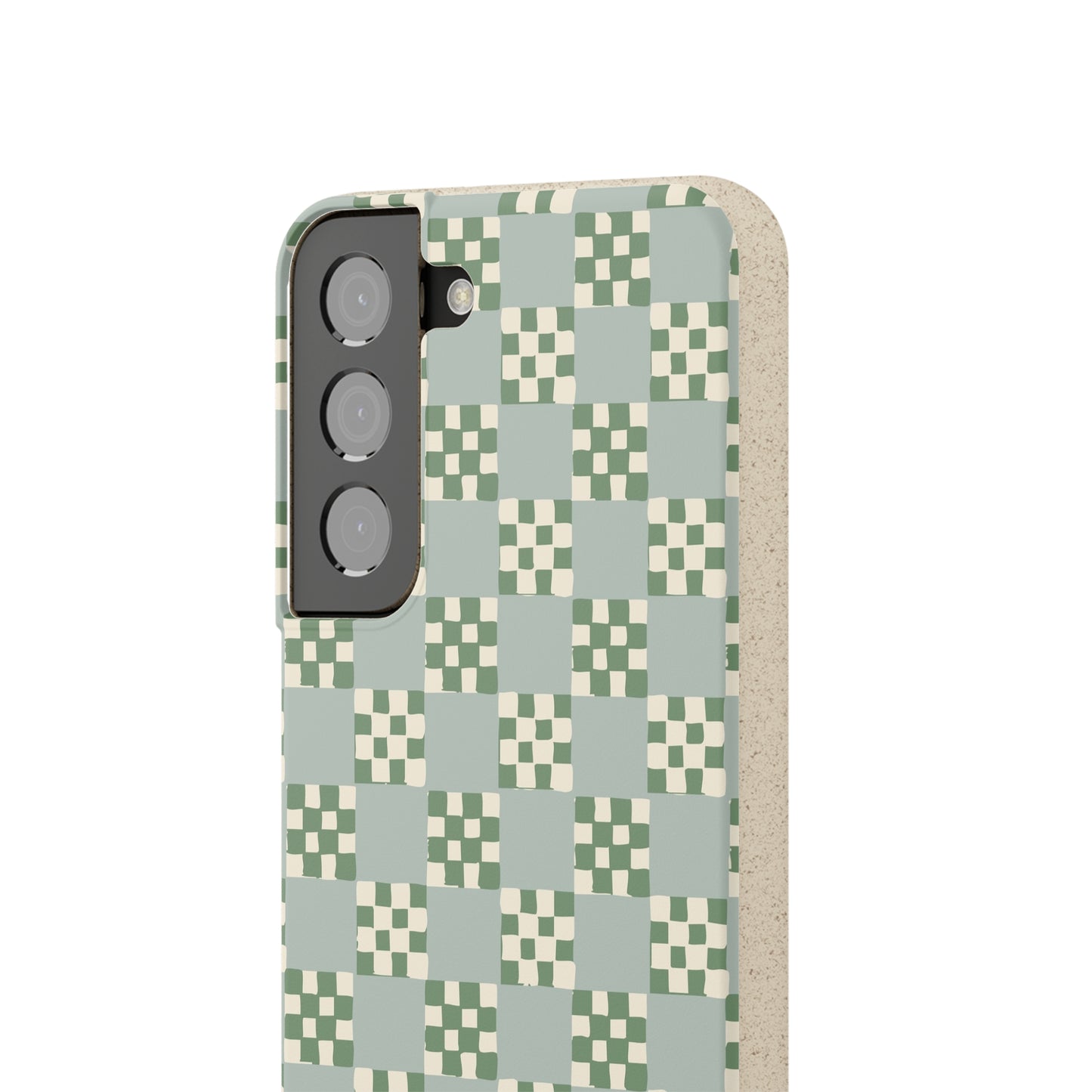 Checkered Quilt Biodegradable Phone Case, mint and green