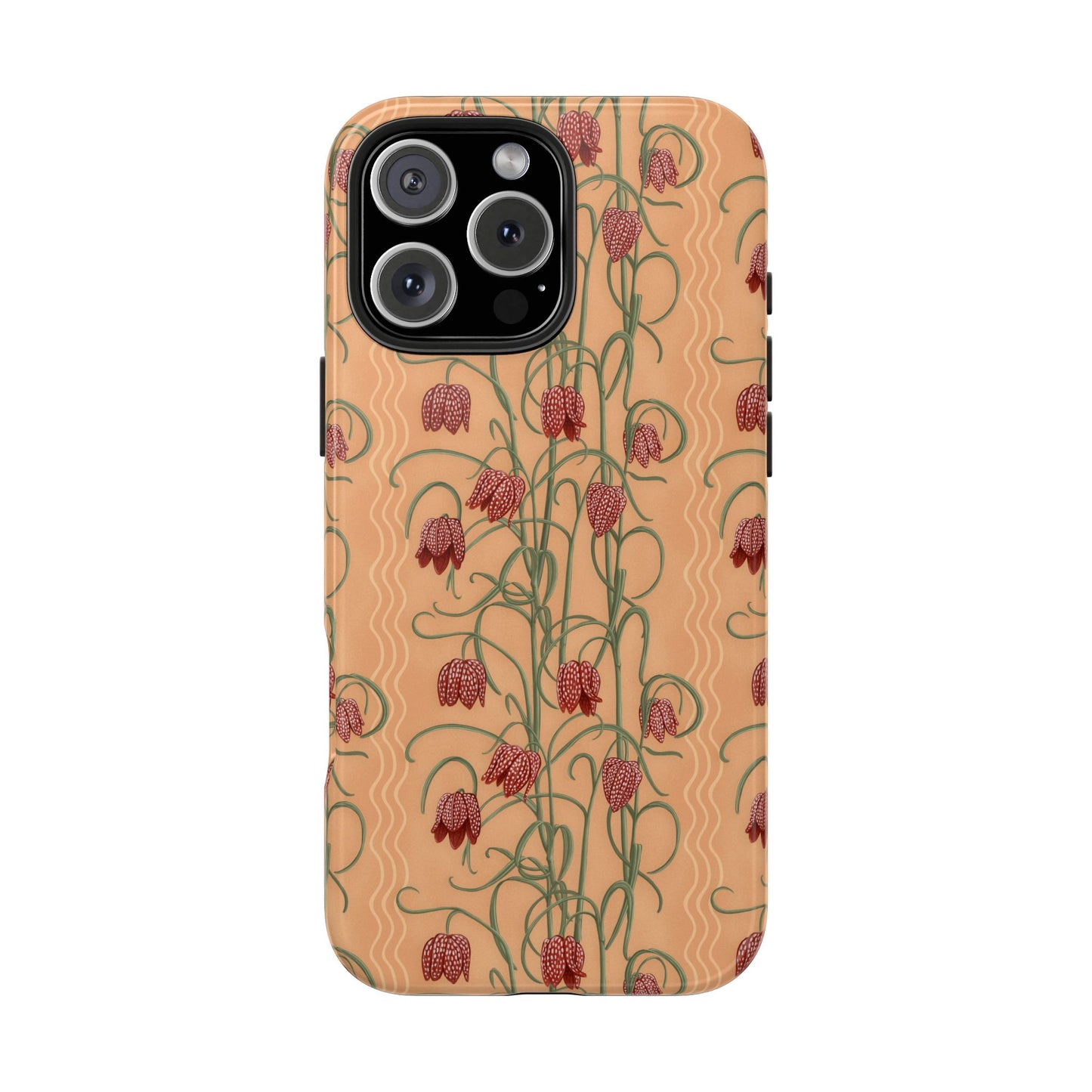 Campanas Floral Tough Phone Case — Peach and Rust Wildflower Protective Cover, Personalizable