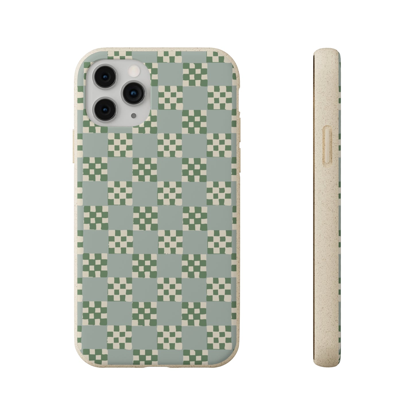 Checkered Quilt Biodegradable Phone Case, mint and green