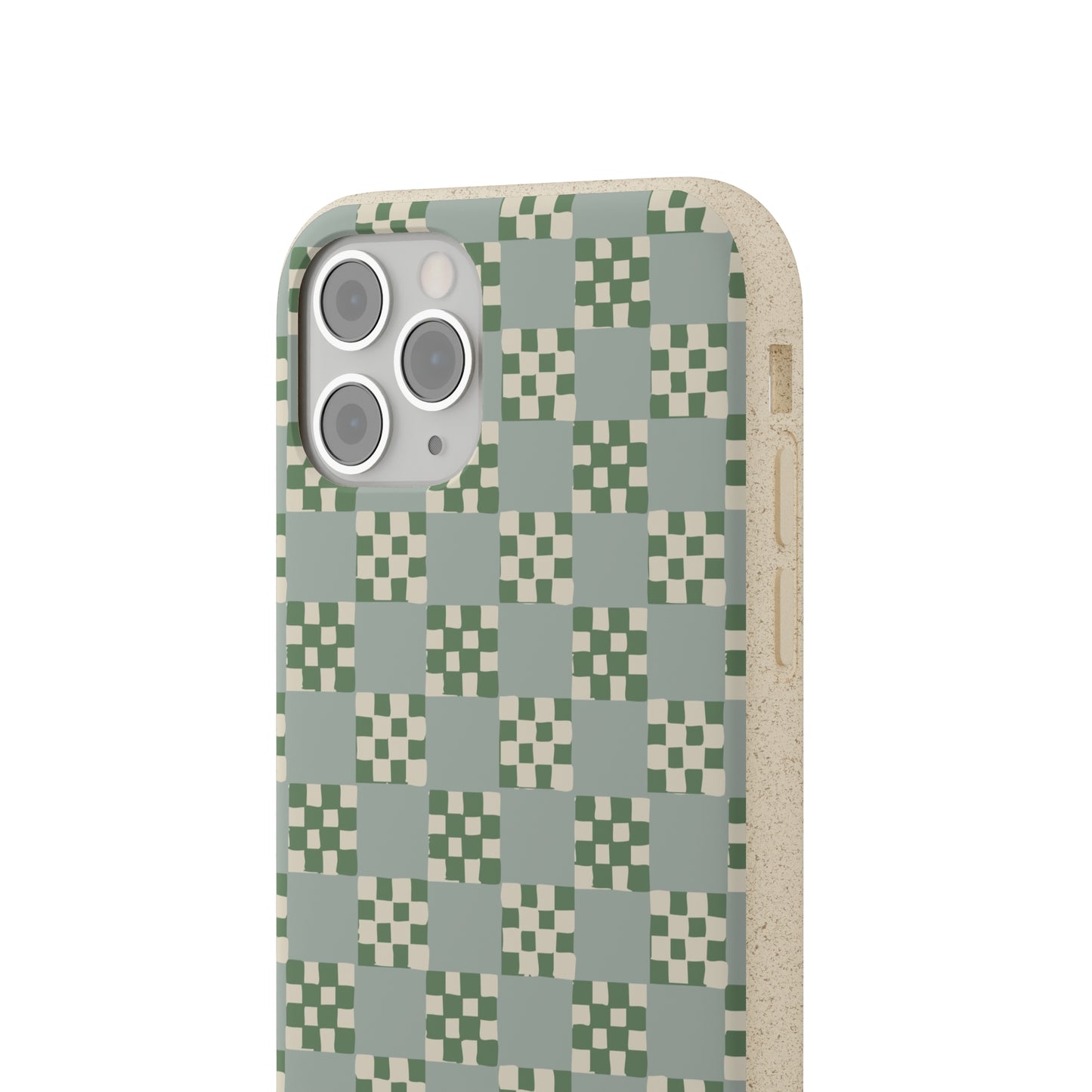 Checkered Quilt Biodegradable Phone Case, mint and green