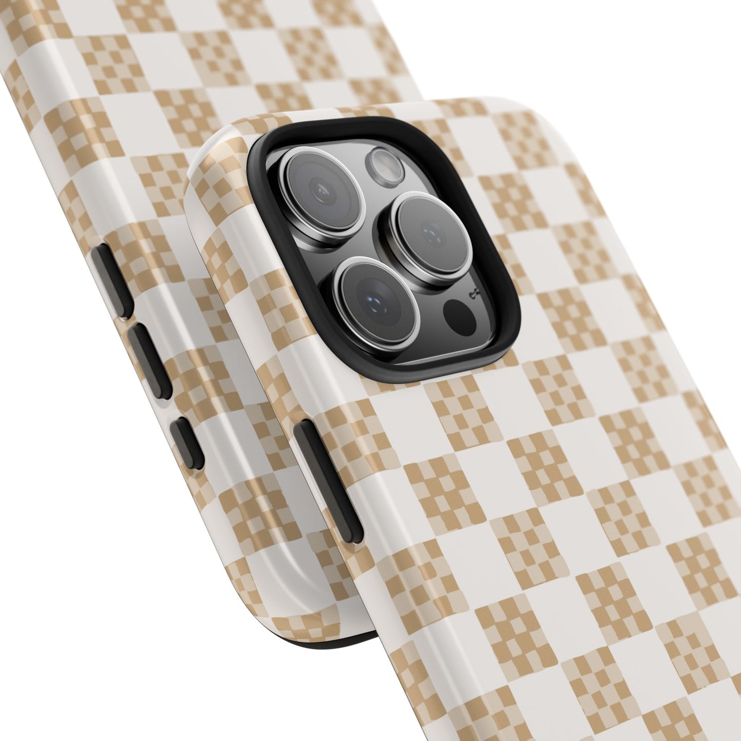 Checker Quilt Tough Phone Case — Retro White and Tan Pattern, Protective iPhone Cover, Personalizable