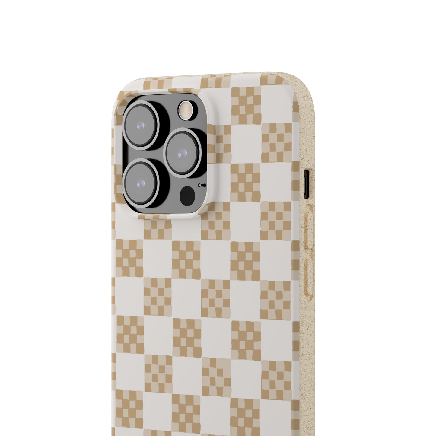 Checkered Quilt Biodegradable Phone Case, tan and white