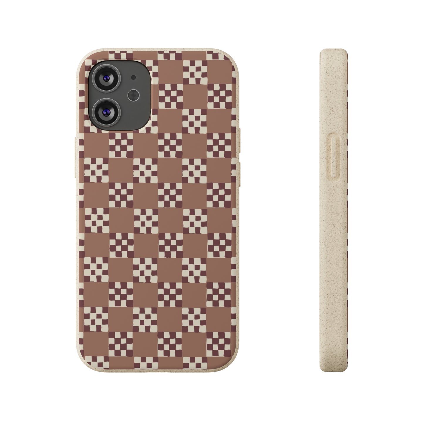 Checkered Quilt Biodegradable Phone Case, mocha mousse