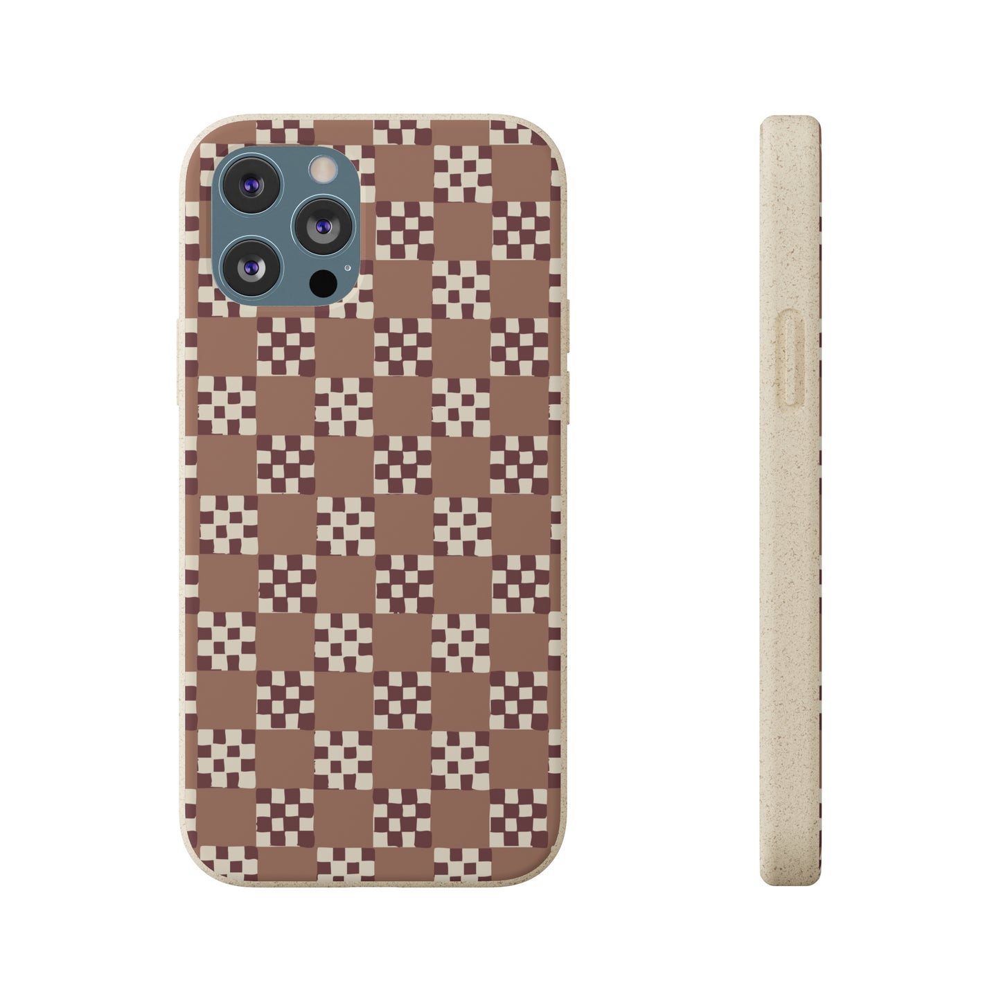 Checkered Quilt Biodegradable Phone Case, mocha mousse