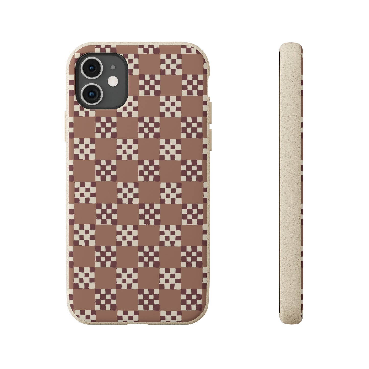 Checkered Quilt Biodegradable Phone Case, mocha mousse