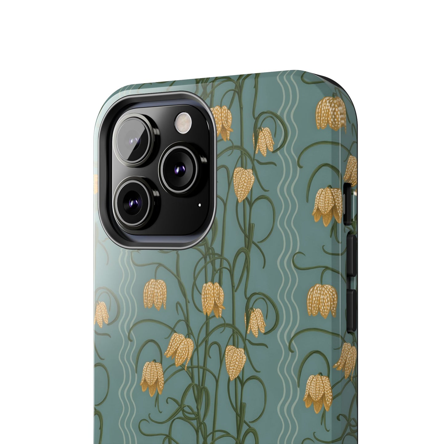 Campanas Floral Tough Phone Case — Dusty Blue and Marigold Wildflower Protective Cover, Personalizable