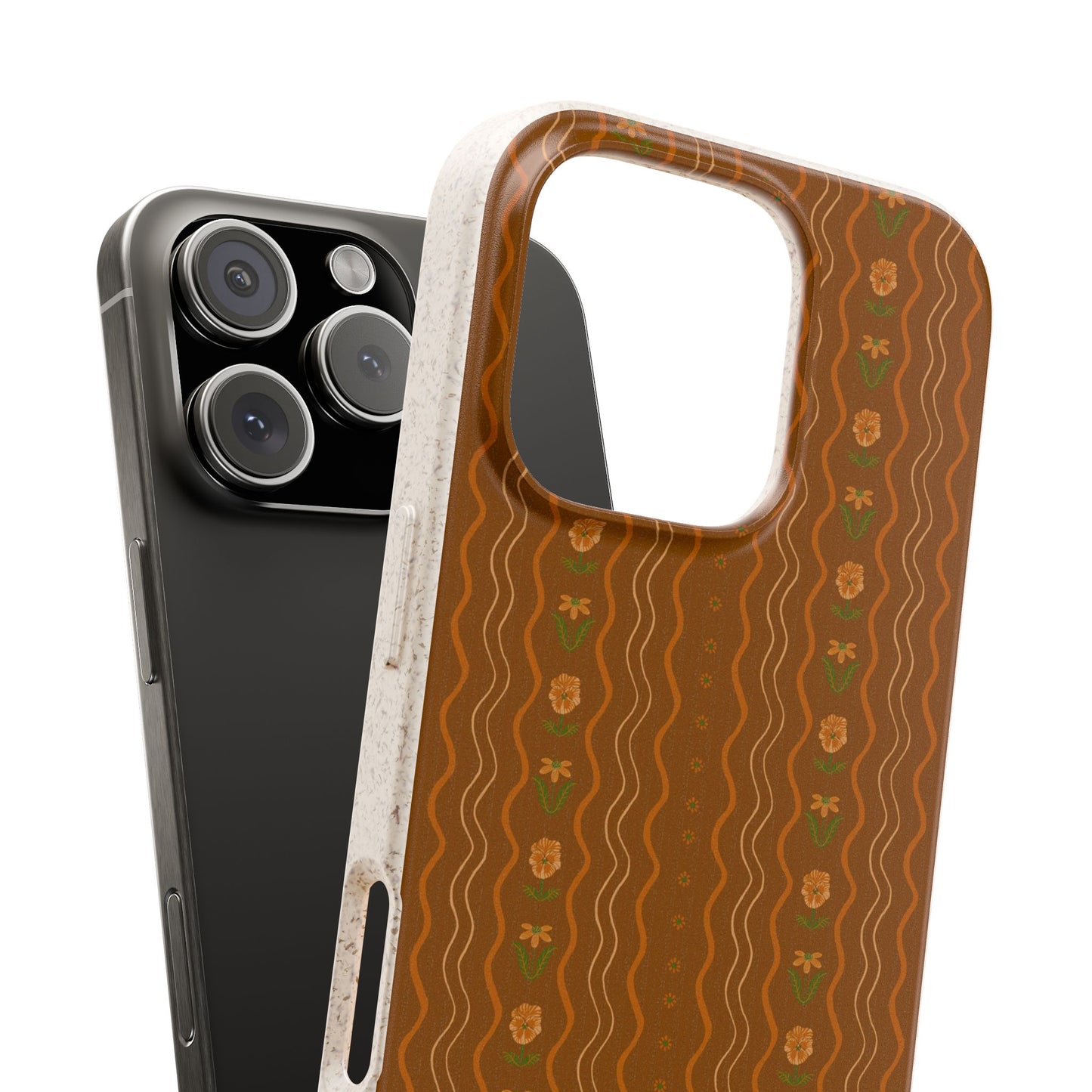 Posy Lane Phone Case - golden brown, orange and green - Eco-Friendly, Biodegradable