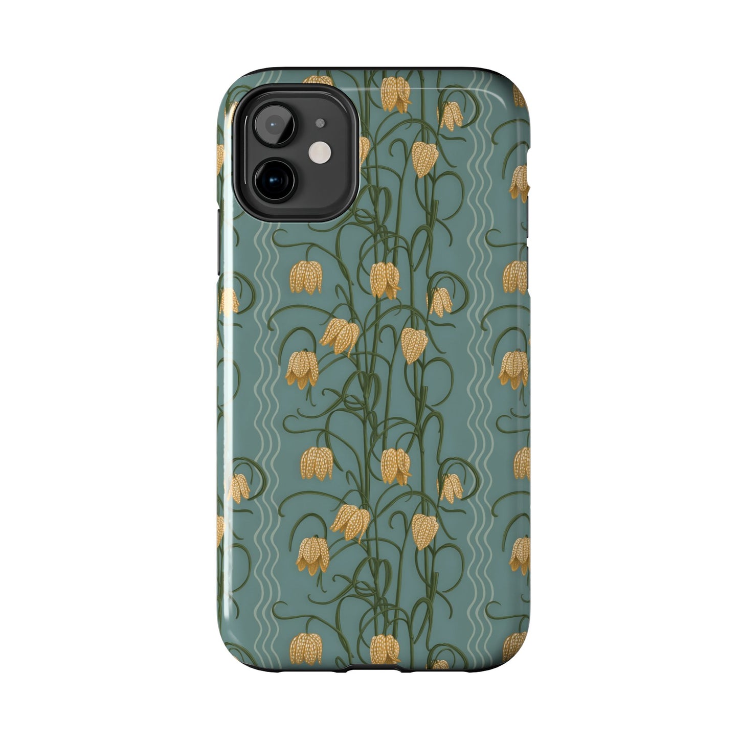 Campanas Floral Tough Phone Case — Dusty Blue and Marigold Wildflower Protective Cover, Personalizable