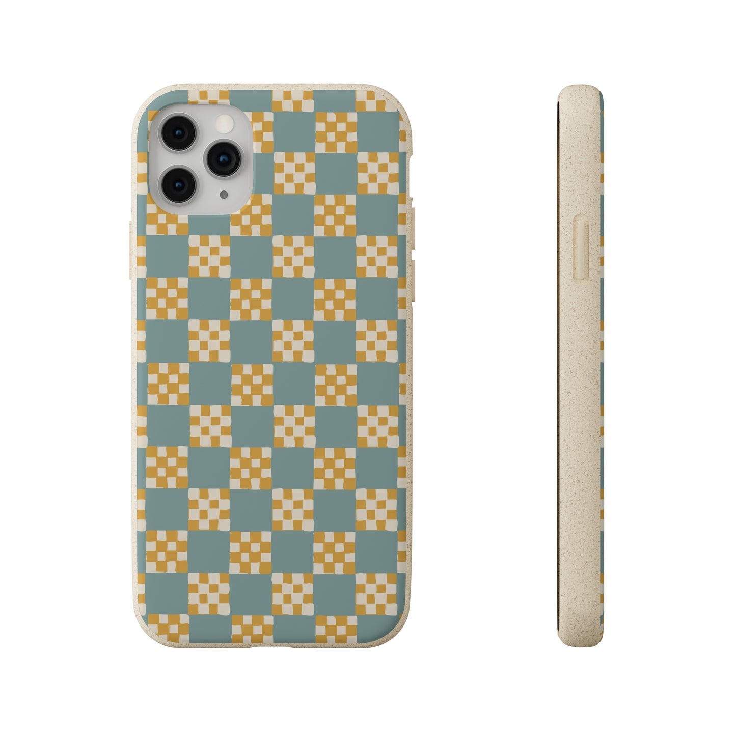 Checkered Quilt Biodegradable Phone Case, light blue and yellow