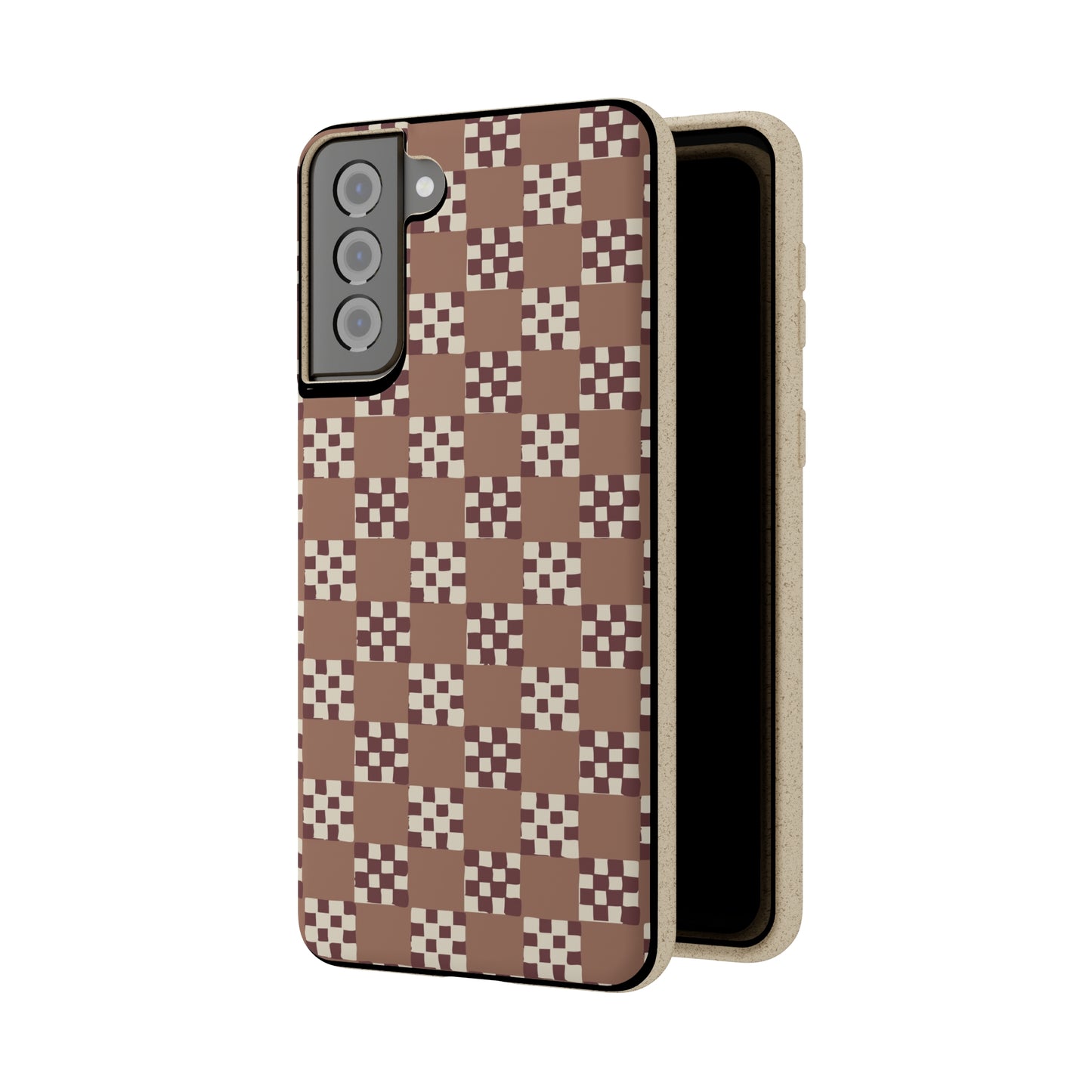 Checkered Quilt Biodegradable Phone Case, mocha mousse