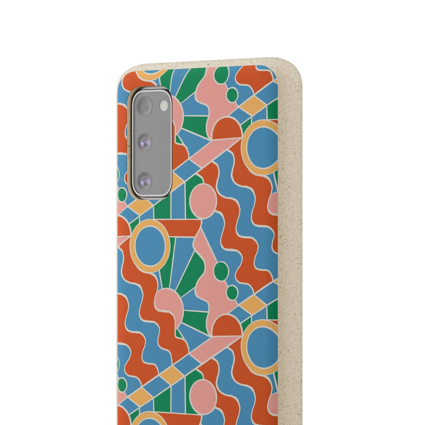 Day Trippin' Biodegradable Phone Case, blue, green, pink and brick red