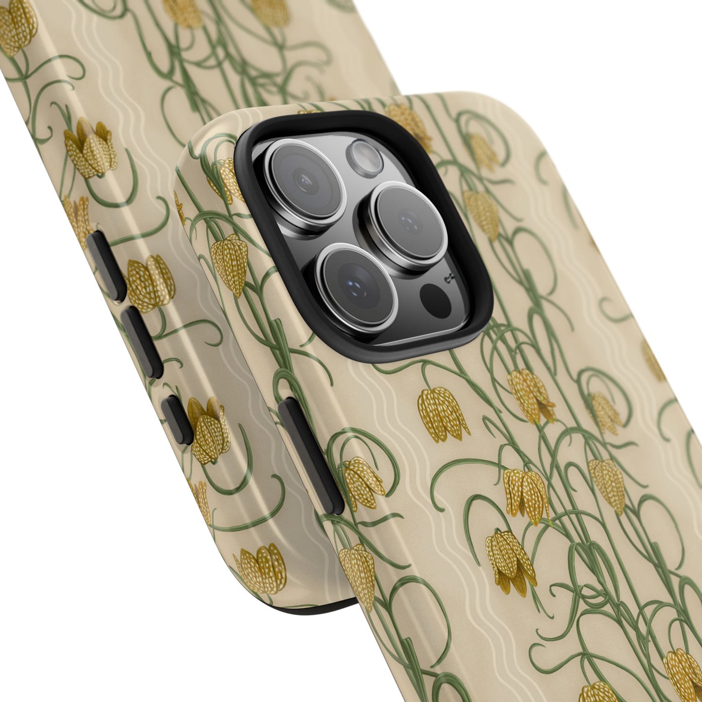Campanas Floral Tough Phone Case — Tan and Ocher Wildflower Protective Cover, Personalizable