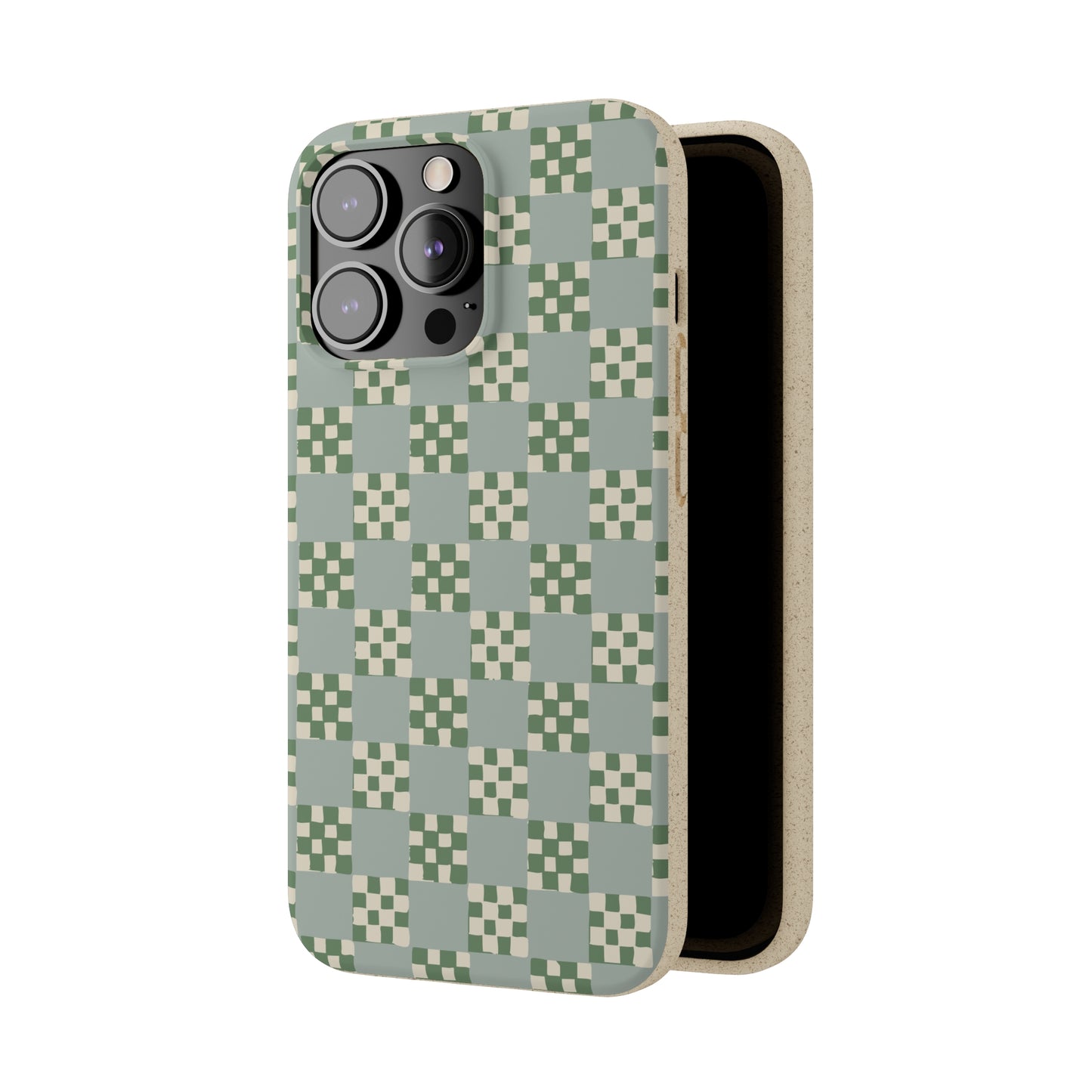 Checkered Quilt Biodegradable Phone Case, mint and green